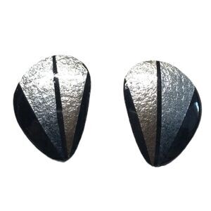 Vintage Costume Earrings Black Metallic Statement Triangle 80s 90s Contemporary